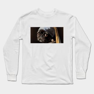 Pug dog with a pearl earring Long Sleeve T-Shirt